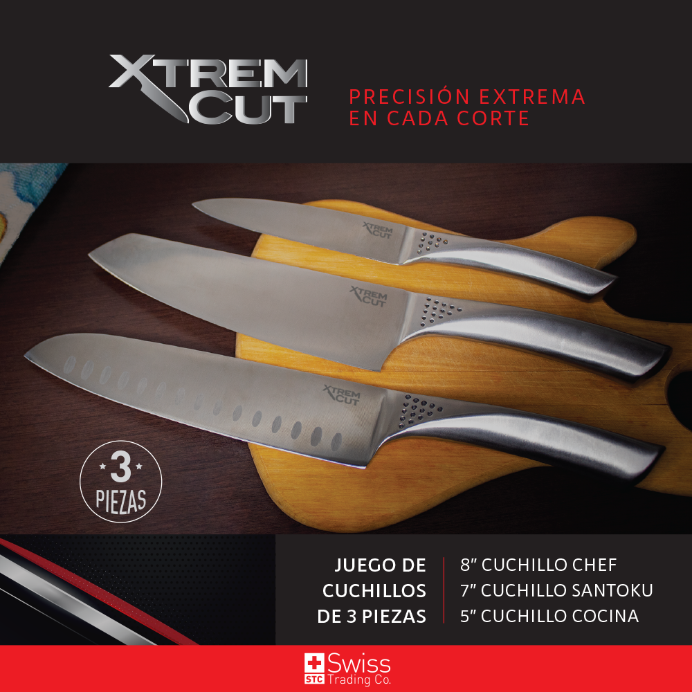 Xtrem Cut juego de 3 piezas: chef 8, santoku 7 y cocina 5 pulgadas