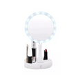 Espejo de maquillaje LED plegable con base organizadora